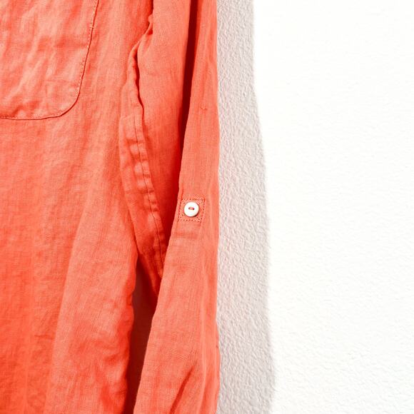 Sigrid Olsen Linen Top Womens L Button Up Summer Beach Coastal Roll Tab Boho - Picture 3 of 6